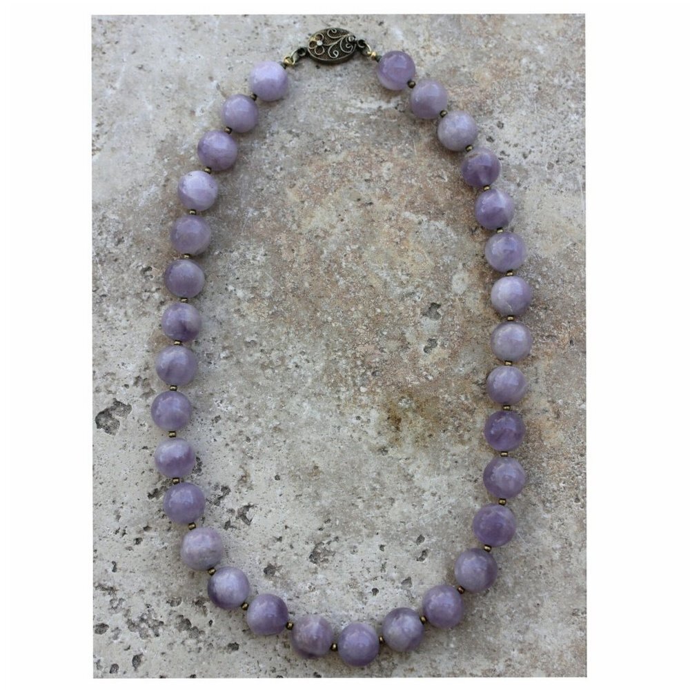 Amethyst Purple Lavender Polished 12mm Bead Single Strand Silver Clasp Necklace